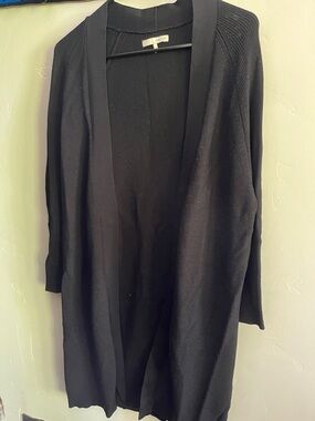 OAK + FORT Black Open-Front Ribbed Long Cardigan
